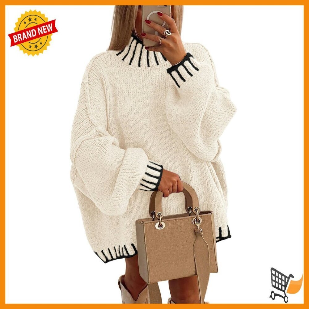Oversized Chunky Knit Pullover Sweater Mock Neck Long Sleeve Winter Top